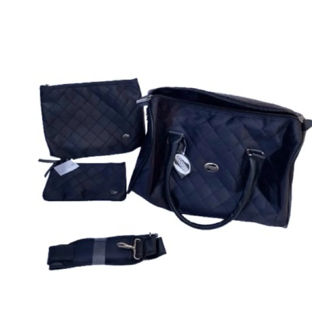 American Tourister 3 Piece Black Quilted & Faux Leather Accents - Some Callouts - Picture 1 of 15